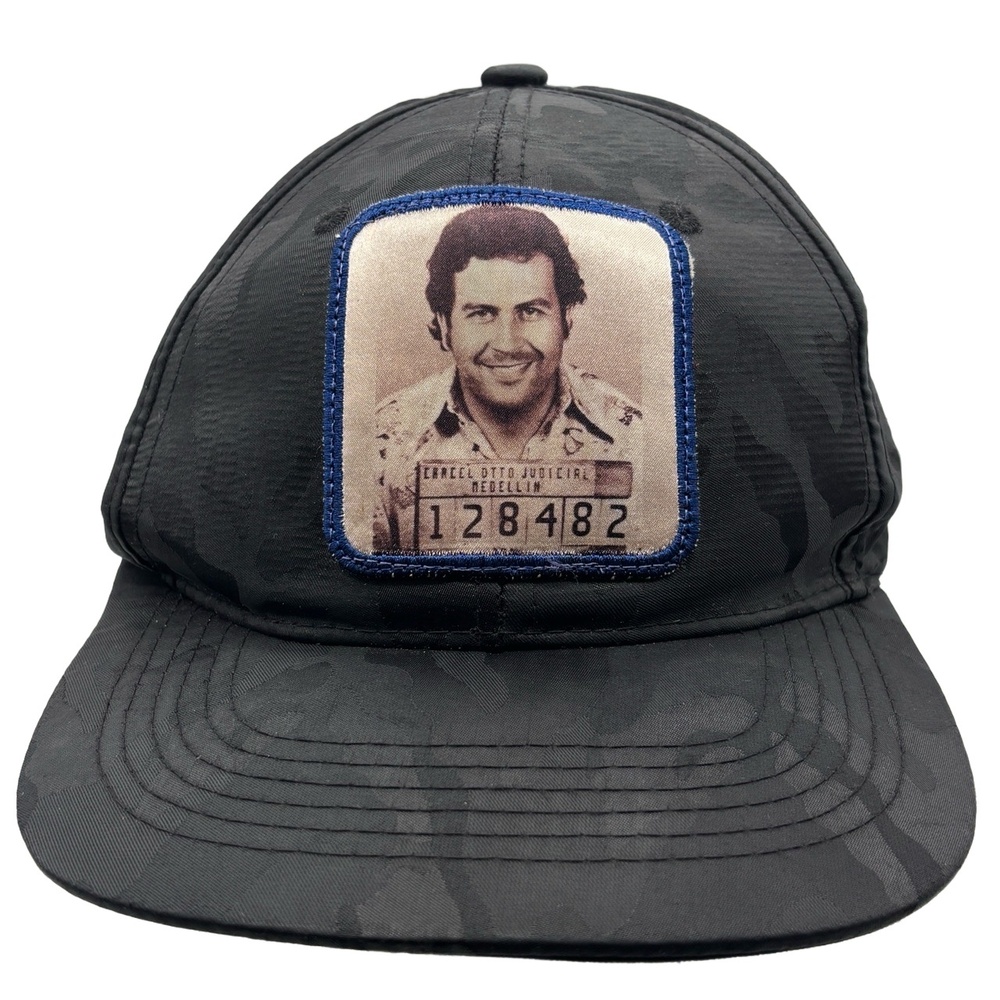 Zestini 114-A Snapback Hat Black Camo Pablo Escobar Mugshot Patch Adjustable Cap